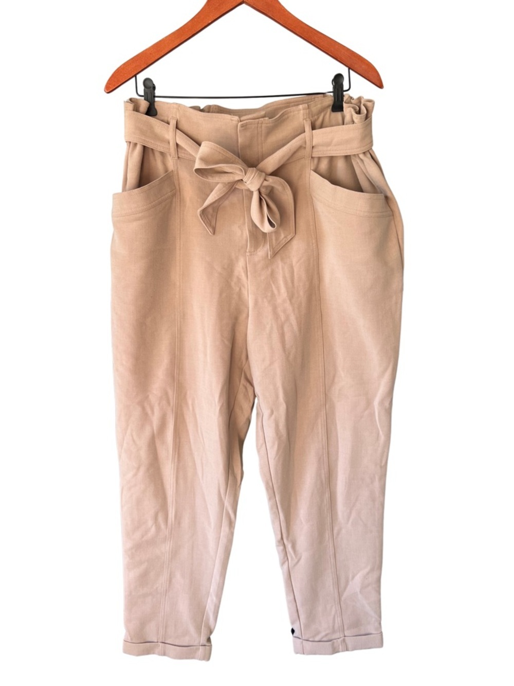 SO Tan Paperbag Waist Pants with Tie Belt Office Attire